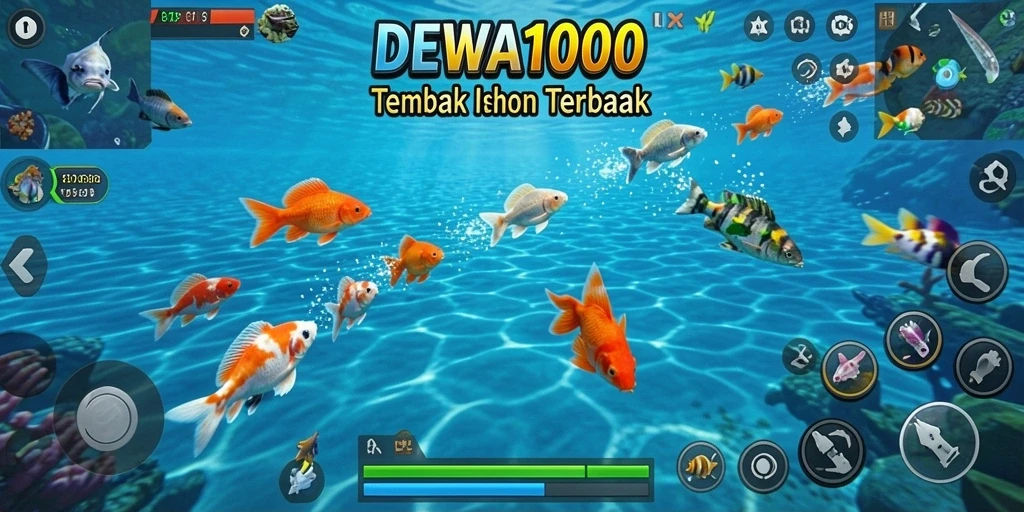 Tangkapan layar gameplay DEWA1000 menampilkan aksi seru menembak ikan.